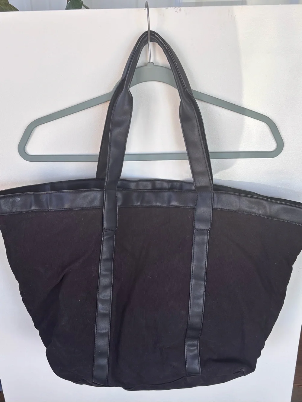 Victoria's Secret Black Canvas Tote with Faux Leather Trim